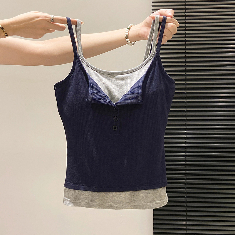 Street Fashion Korean Girl - Fashion Fake Two Piece Camisole for