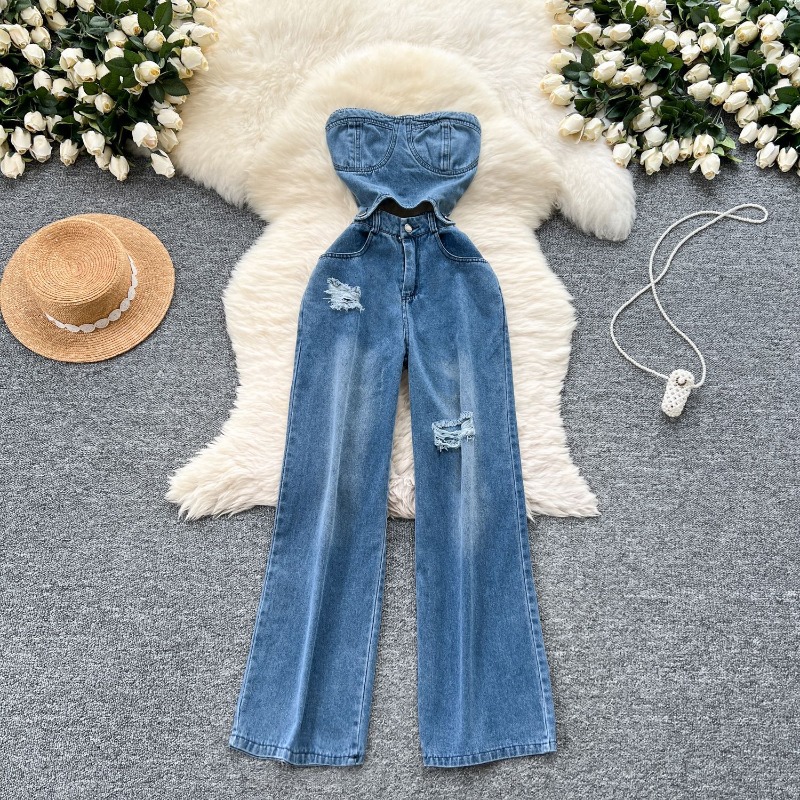 Street Fashion Jeans Women - Denim Jumpsuits Women One Piece Strapless
