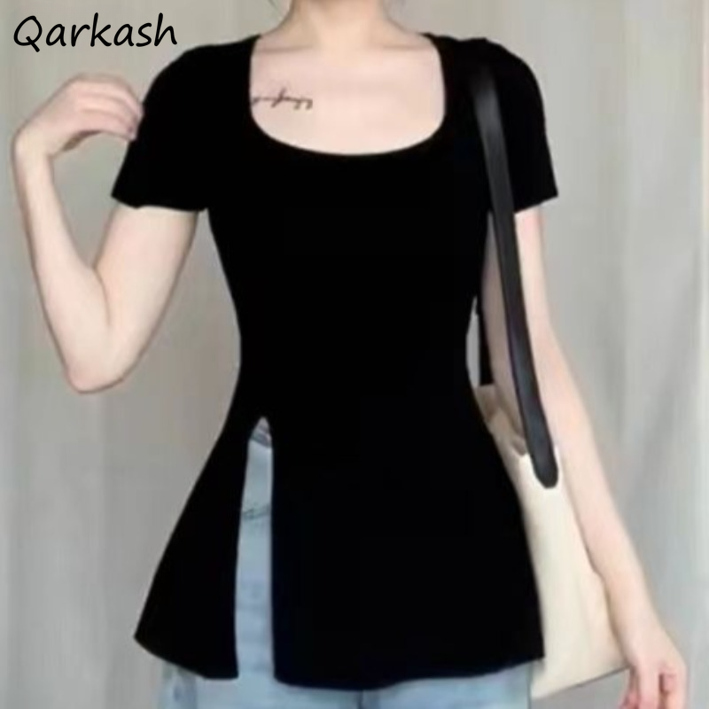 Street Fashion Korean Girl - Summer T-shirts for Women Slit Design