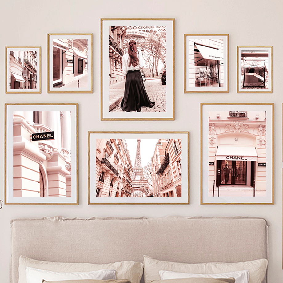 Street Fashion Poster - Paris Tower Street Luxury Stores Pink