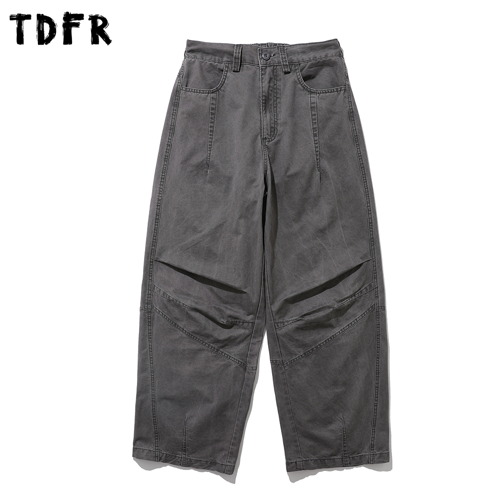 Cargo Pant Wide - Washed Distressed Pleated Cargo Pants Mens