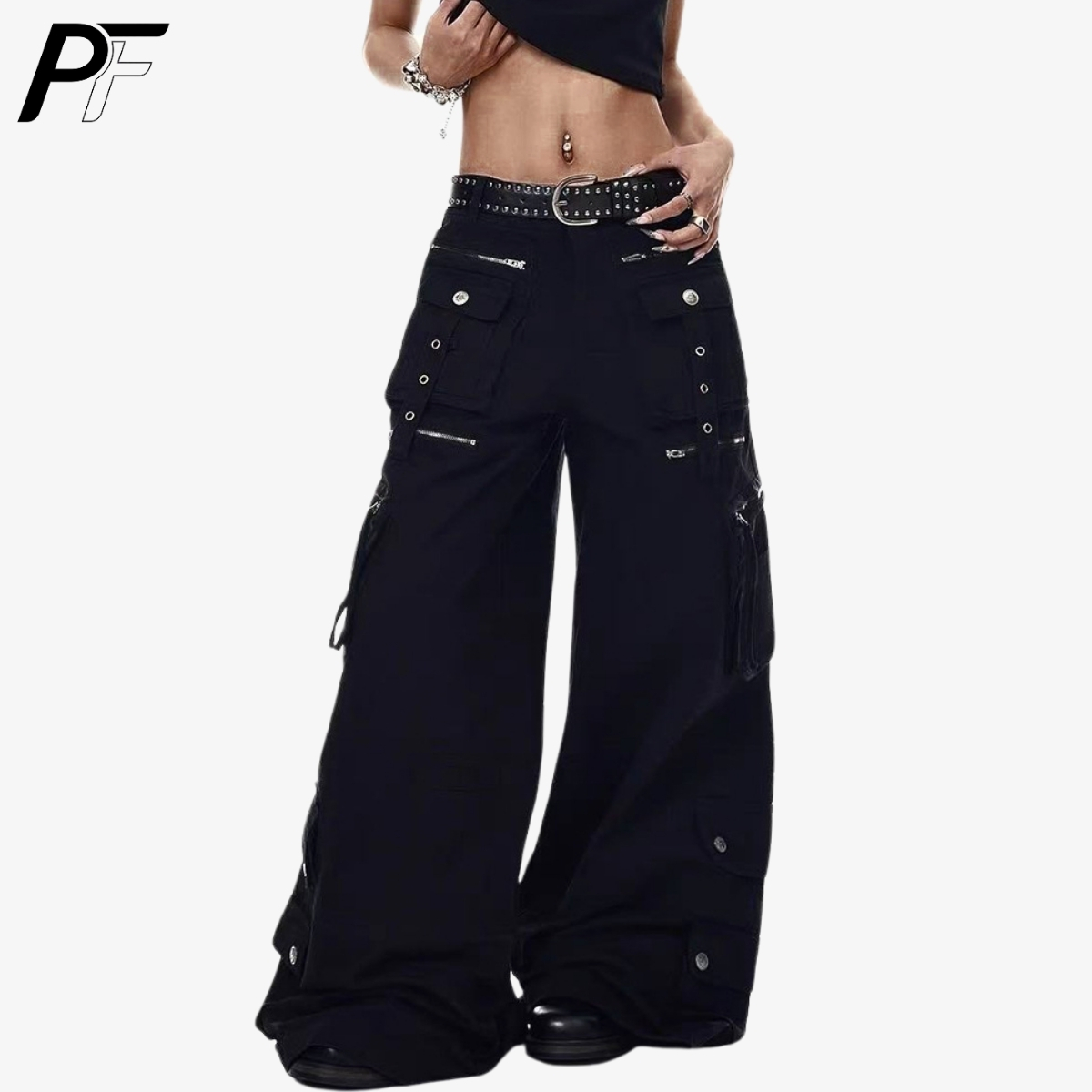 Cargo Pant Wide - Grunge Techwear Wide Leg Cargo Pants