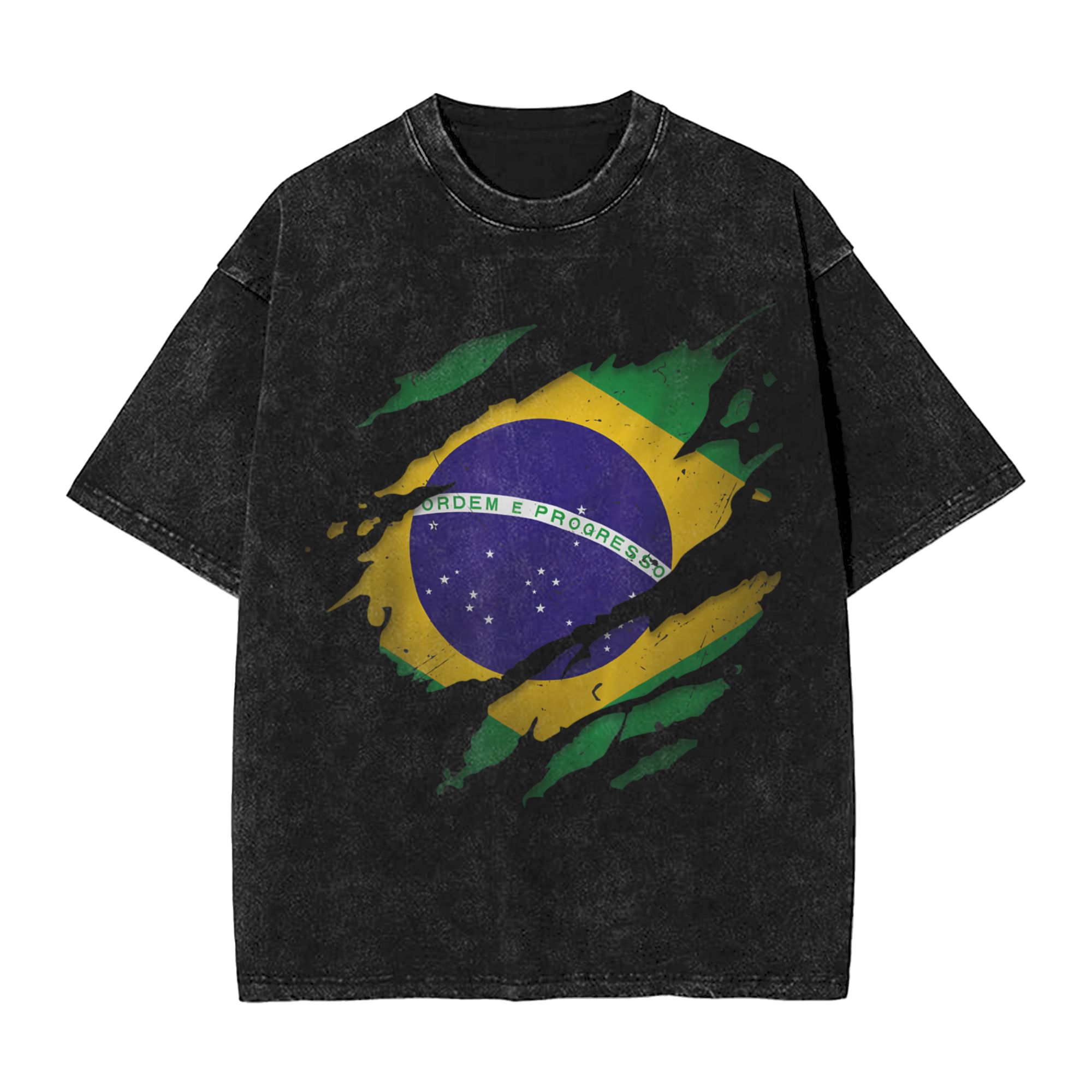 Street Fashion Brazil - Brazil Brazilian Flag Washed T Shirt