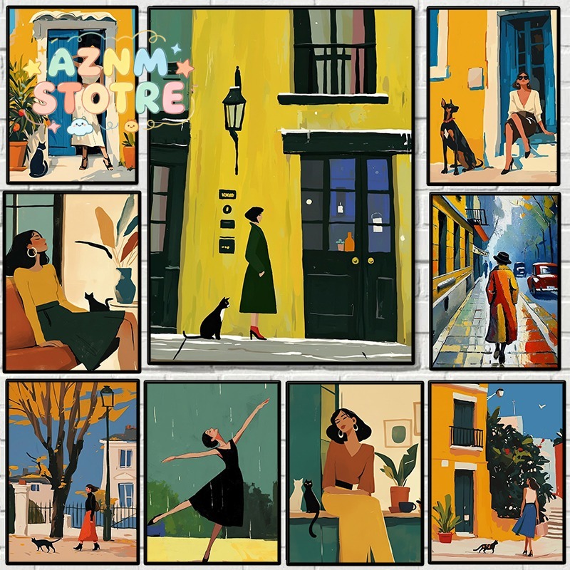Street Fashion Poster - 1pc frameless Anime Styles City Street