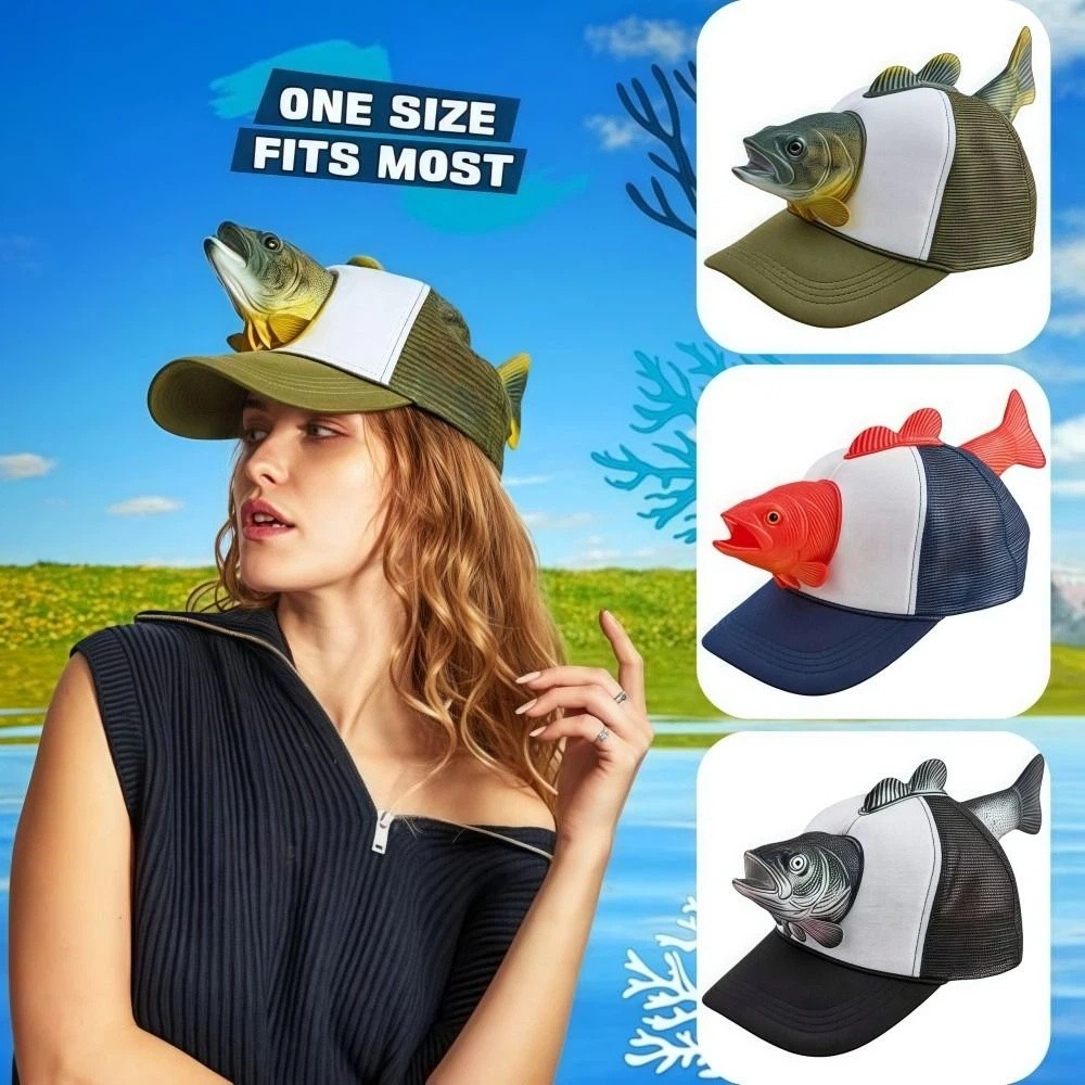 Funny 3D Fish Animal Trucker H - огляд і ціна Baseball Cap Fitted
