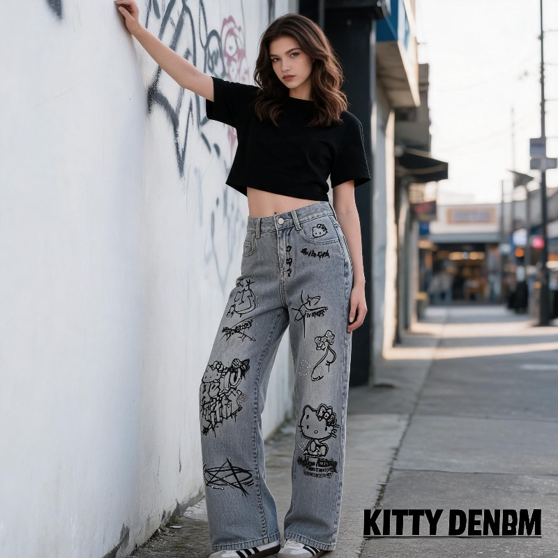 Cute Keiokitty Rhinestone Graf - огляд і ціна Street Fashion Jeans Women