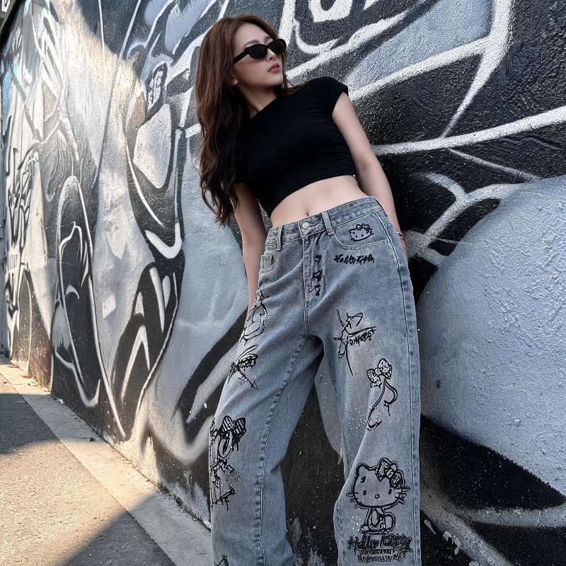 Cute Keiokitty Rhinestone Graf - огляд і ціна Street Fashion Jeans Women