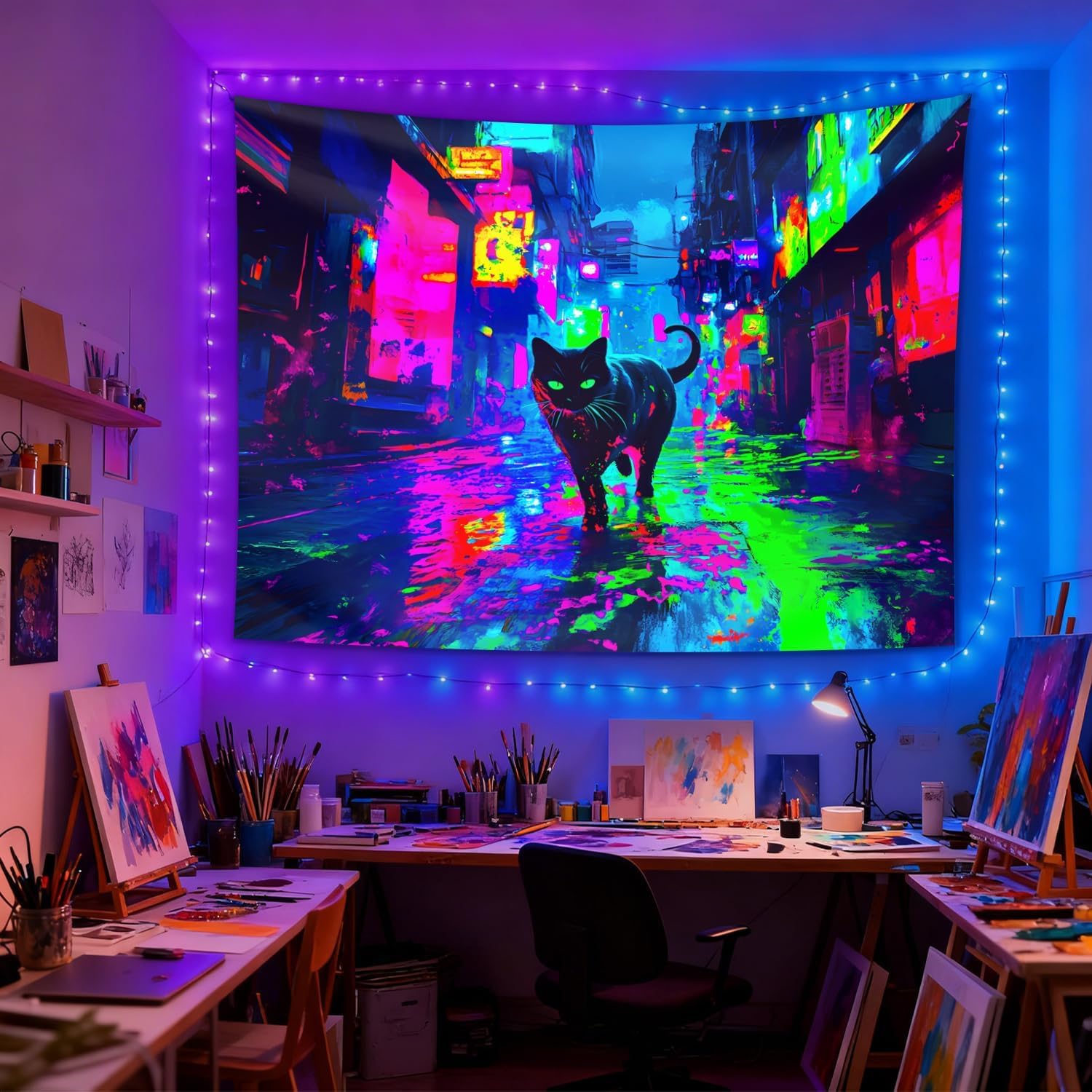 Cyberpunk Neon Cat Wall Tapest - огляд і ціна Street Fashion Poster