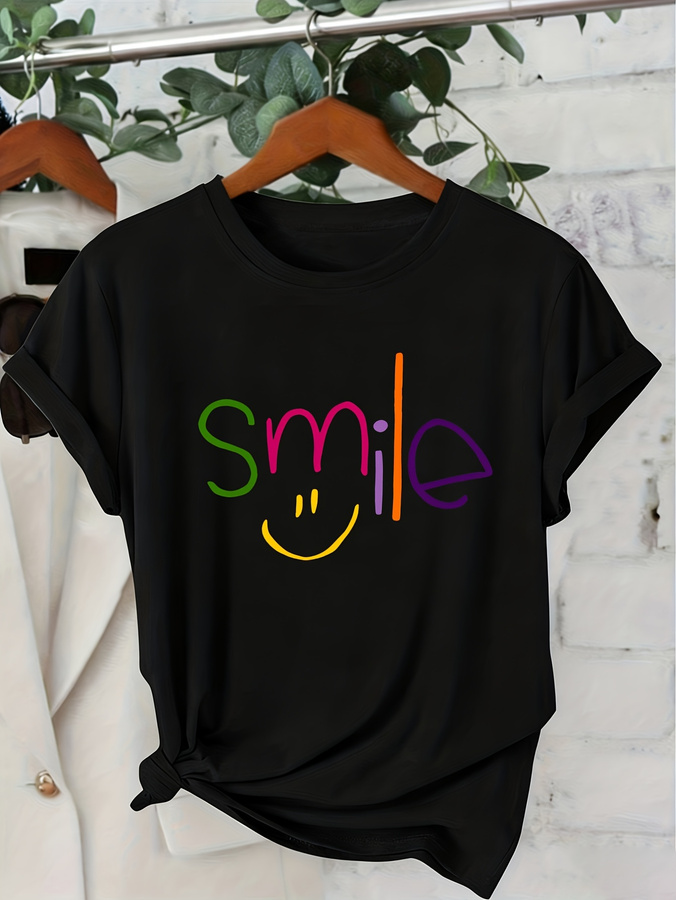 Smile Print T Shirt, Cute Colo - огляд і ціна Street Fashion Trends 2026