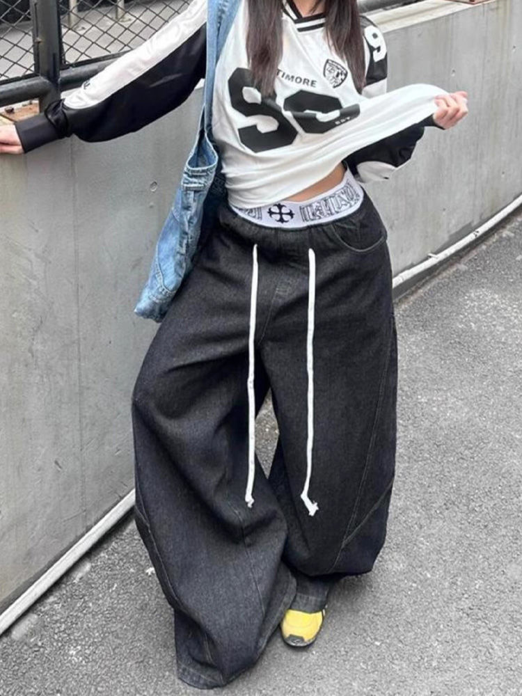 American retro spliced waist j - огляд і ціна Street Fashion Jeans Women