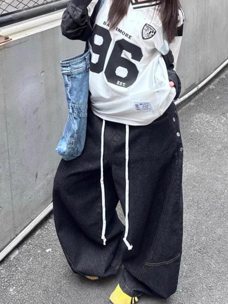American retro spliced waist j - огляд і ціна Street Fashion Jeans Women